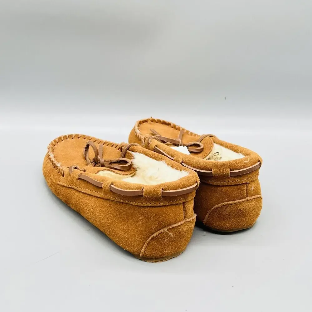 Crewcuts by J Crew Shoes Girls 4 Brown Suede Moccasin Faux Fur Lined Slippers